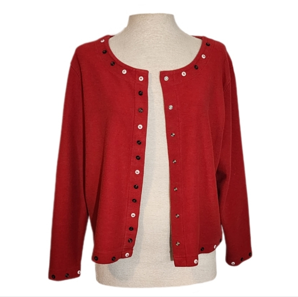 C & B Button Detail Snap Cardigan Red Size L - Picture 1 of 16